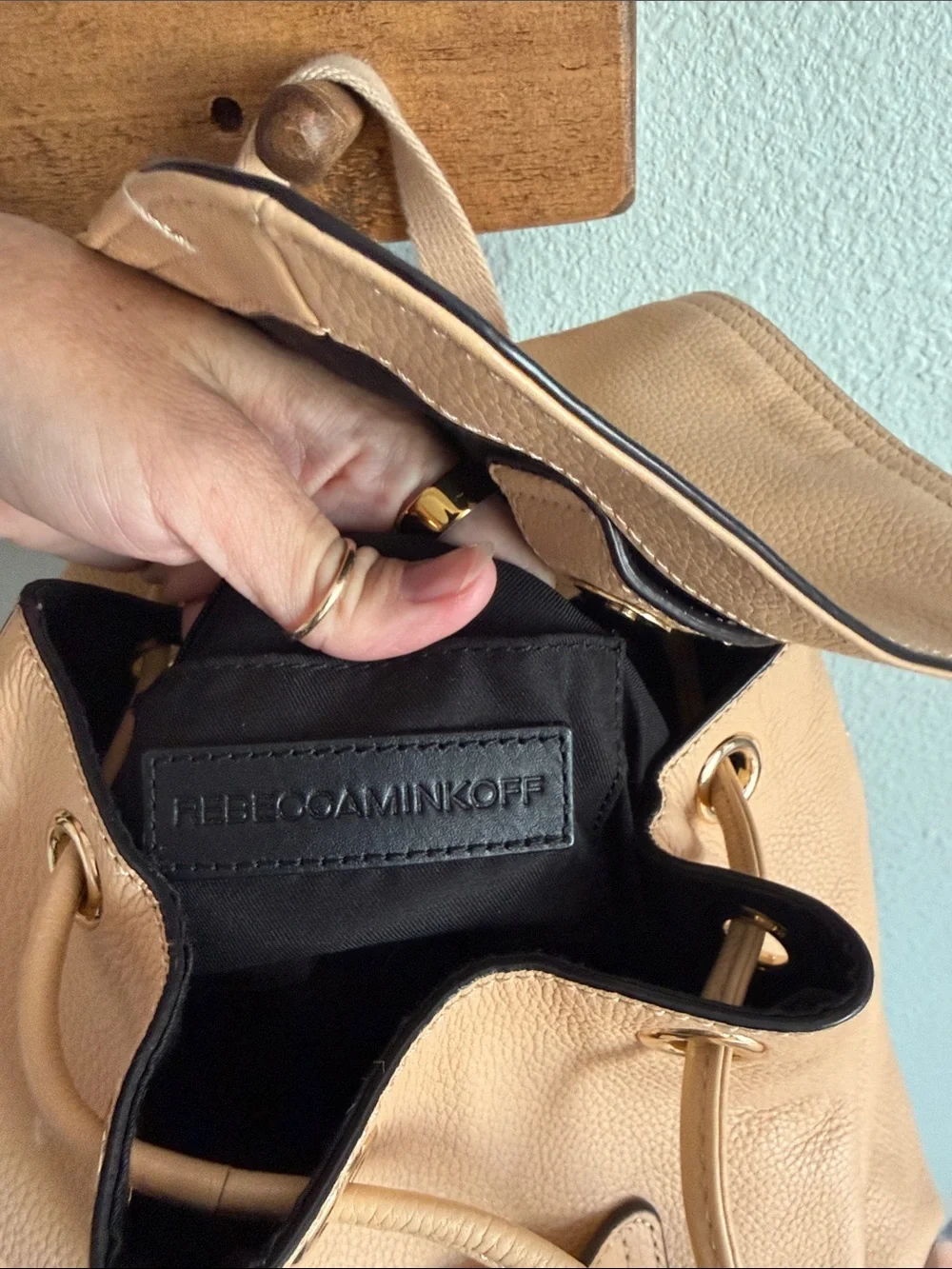 Rebecca Minkoff Beige Leather Mini Backpack Purse